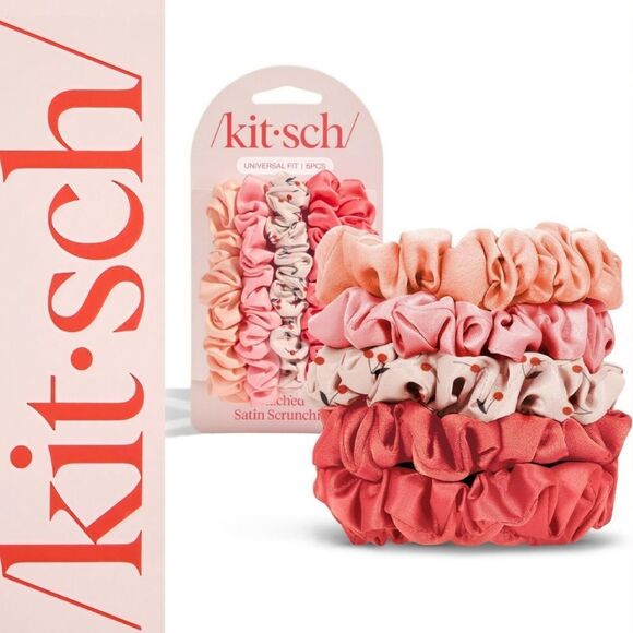 Kitsch Cherry Blossom Ruched Satin Scrunchies 5-PC Set - Picture 1 of 14